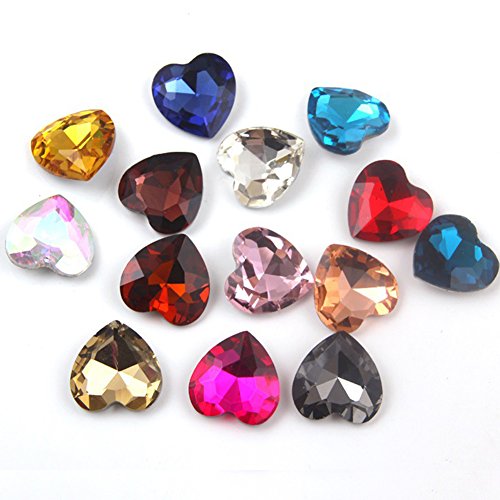 Crystal Rhinestones 50pcs AB Crystals Pointback Heart Glass Rhinestone for DIY Crafts Jewelry Making,12mm,Water Red