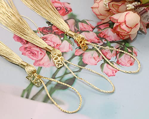 Tupalizy 10PCS Mini Silky Handmade Bookmark Tassels with 20PCS 2023 Year Charms for Graduation Keychain Earring Jewelry Making Wedding Favors Souvenir Gifts Tags DIY Craft Projects, Light Gold & Gold