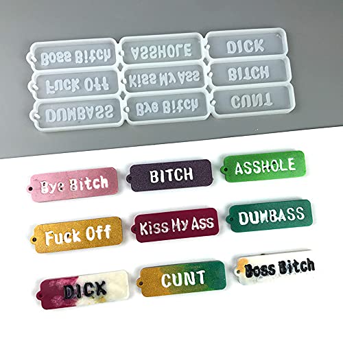 Swear Words Keychain Resin Mold,2 Pcs Silicone Molds Set for Making Bad Words Venting Slogan Key Ring Decoration Gifts, DJ1120