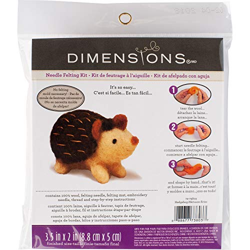 DIMENSIONS 72-73803 Hedgehog Felt Animals Needle Felting Kit, 3.5'' x 2''