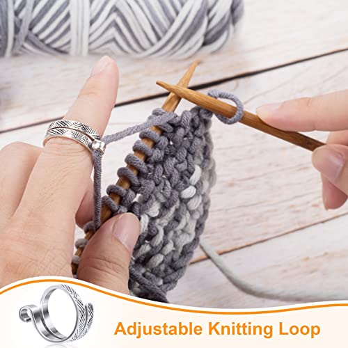 ANCIRS 2 Pack Knitting Crochet Loop Ring for Fingers, Adjustable Crochet Tension Ring, Metal Open Yarn Guide Finger Holders, Knitting Thimbles for Crochet- Silver