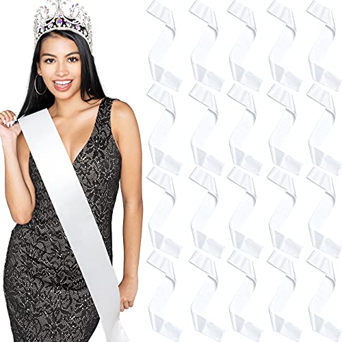 Funtery 20 Pieces White Blank Sash Sublimation Pageant Sashes DIY Plain Sash with Safety Pins for HTV Vinyl Hot Foil Printing Homecoming Pageants Wedding Birthday Party Supplies