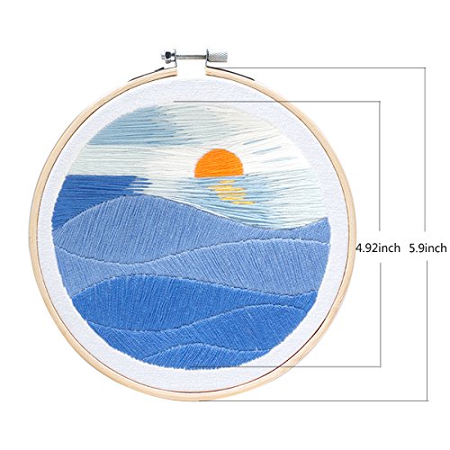 Unime Embroidery Starter Kit with Pattern Full Range Embroidery Kit with Embroidery Cloth, Embroidery Hoop, Color Threads, Needles (Sunset)