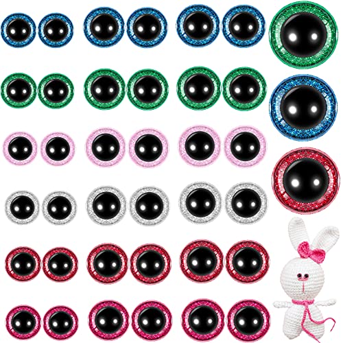 108 Pieces Glitter Large Safety Eyes for Amigurumi 12 mm 20 mm 30 mm Stuffed Animal Eyes Plastic Craft Crochet Eyes for DIY of Puppet, Bear Crafts, Toy Doll Making Supplies