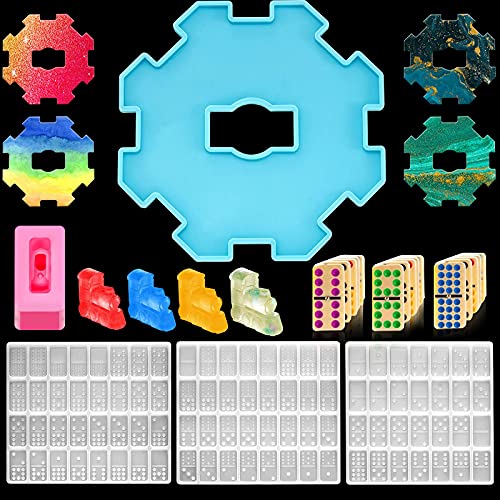 Dominoes Mold Set Domino Bracket Epoxy Mold Mexican Train Hub Resin Mold Domino Stand Silicone Mold Train Centerpiece Domino Mold for DIY Crafts Making