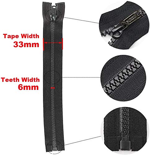 AMORNPHAN 2PCS 16 Inch #5 Black Separating Bottom Molded Zippers Plastic Teeth Bulk Fastener Heavy Duty for Sewing Coats Jacket Bags Crafts Type Left Sided (16" 2Pcs)