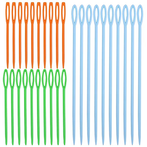 Jupean 30 PCS Colorful Large Eye Plastic Sewing Needles, 3 Different Sizes Yarn Needles Plastic Weaving Needles Embroidery Needles Safety Lacing Needles Learning Needles for DIY Sewing Handmade Crafts