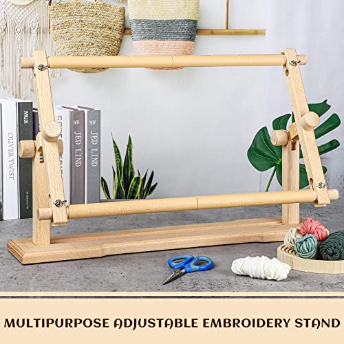 Adjustable Embroidery Stand Hands Free Embroidery Hoop Stand Wooden Embroidery Frame Rotated Cross Stitch Stand Embroidery Hoop Holder for Arts Crafts Sewing Needlework Supplies