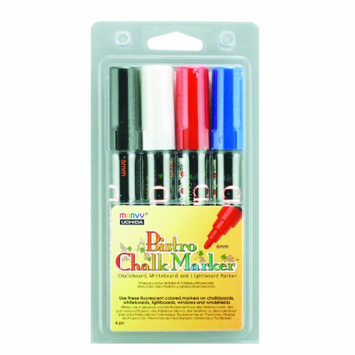 UCHIDA 480-4C Marvy Broad Point Tip Basic Bistro Chalk Marker Set, Assorted