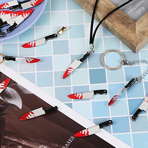 16 Pcs Fake Knife Charms, MIKIMIQI Halloween Pendant Mini Acrylic Knives Beads for Women DIY Jewelry Making Crafting Halloween Charms with Box, 45 x 9mm