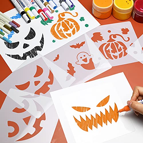 36 Pieces Halloween Drawing Stencils, 6 Inch Plastic Reusable Pumpkin Faces Painting Stencil for DIY Pumpkin Carving, Wood, Walls Art and Halloween Decoration