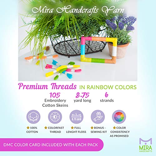 Premium Rainbow Color Embroidery Floss - Cross Stitch Threads - Friendship Bracelets Floss - Crafts Floss - 50Skeins Per Pack and Free Set of Embroidery Needles