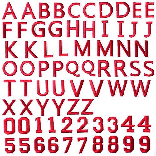 TACVEL 72 Pieces Iron on Letters and Numbers Patches, Embroidered Sew On Patches Alphabet A-Z, Numbers 0-9 Applique for Clothes, Dress, Hat, Socks, Jeans, DIY Accessories (Christmas Red)