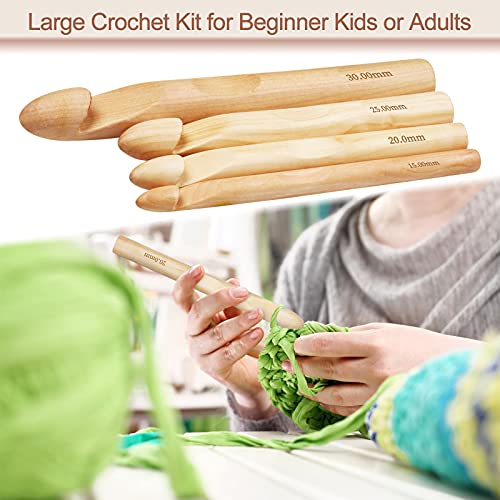 Coopay Large Crochet Hooks 15mm 20mm 25mm 30mm Wooden Crochet Hook Set for Chunky Yarn, Sturdy Big Bamboo Crochet Needles for Crocheting Huge Crochet Hooks for Thick Blanket & Large Project