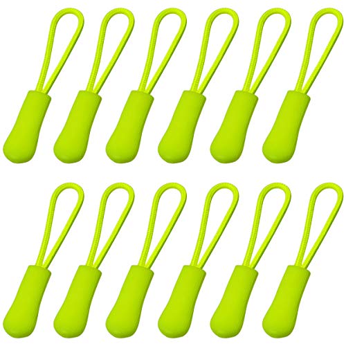 20 Pcs Zipper Pulls, Nylon Cord Extension Zipper Tab Zipper Tags Cord Pulls for Backpacks, Luggage, Jackets, Purses, Handbags (Fluorescent Green)