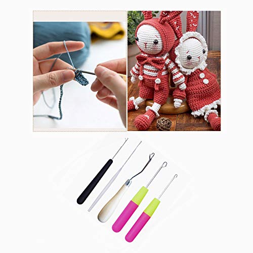 Pack of 5 Different Sizes Latch Hook Crochet Needle Hook Tools for Braid Hair, Scarf Carpet Making and Other Crafts