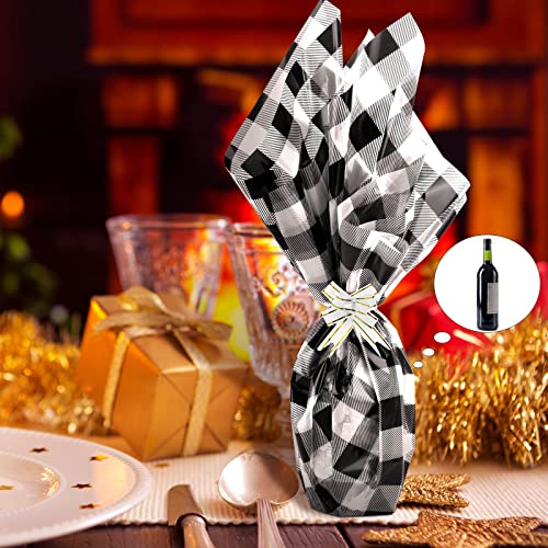 Teling Christmas Cellophane Wrap Roll 100 ft Long 32 Inch Wide 3.1 Mil Clear Wrapping Paper Plastic Gift Basket Wrap Cellophane Gift Wrap for Xmas Candy Treat Arts Crafts (Black White Plaid Pattern)
