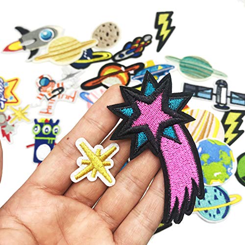 35 PCS Iron on Patches Solar System Appliques Stickers Woohome Embroidered Space Planets Patches Applique Kit for Clothing, Jackets, Backpacks, Jeans