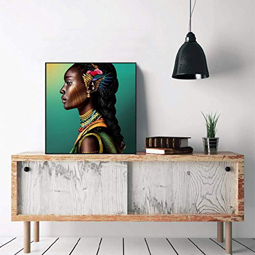 SKRYUIE 5D Full Drill Diamond Painting African Women are Green by Number Kits, Paint with Diamonds Arts Embroidery DIY Craft Set Arts Decorations (12x12inch)