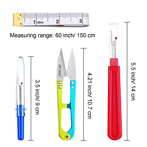 Sewing Seam Ripper Kit, 4 Pieces Thread Seam Remover Stitch Unpicker Thread Cutter Tool with Trimming Scissor, Soft Tape Measure and Storage Bag for Sewing