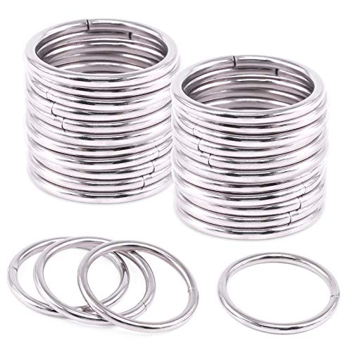 Rustark 60 Pcs 1-33/64’’ Silver Purse Hardware Clasp O Ring, Thick Heavy Duty Belt Steel Round Rings, Multi-Purpose Webbing Metal Buckle for Dog Leas Luggage Belt Craft DIY Accessories (38mm)