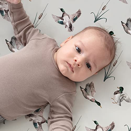 Pack n Play Stretchy Fitted Pack n Play Playard Sheet Set BROLEX 2 Pack Portable Mini Crib Sheets,Convertible Playard Mattress Cover,Ultra Soft Material,Duck Seabird