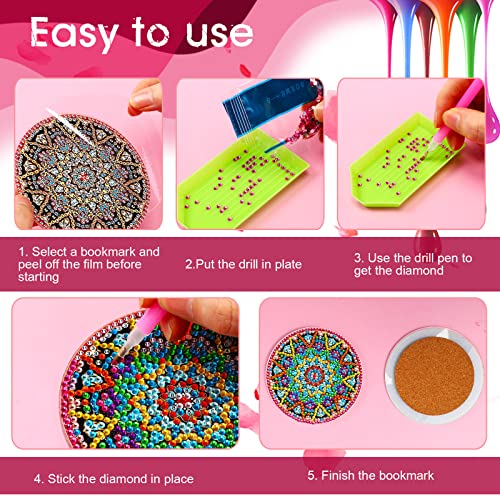 8 Pcs Diamond Painting Coasters with Holder DIY Diamond Painting Kits for Adults Cork Mat Diamond Art Paintings with Gem for Kid Beginners Paint Craft Supplies (Mandala Style)