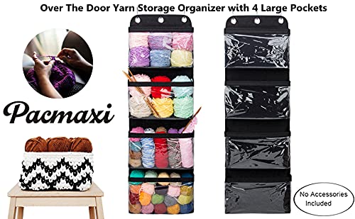 Hanging Yarn Storage Knitting Storage Organizer, Over The Door with 4 Large Clear Shelves Display Holder for Knitting Needles, Crochet Hooks (Black)