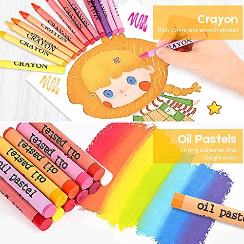 iBayam Art Kit, Art Supplies Drawing Kits, Arts and Crafts for Kids, Gifts for Teen Girls Boys 6-8-9-12, Art Set Case with Trifold Easel, Sketch Pad, Coloring Book, Pastels, Crayons, Pencils