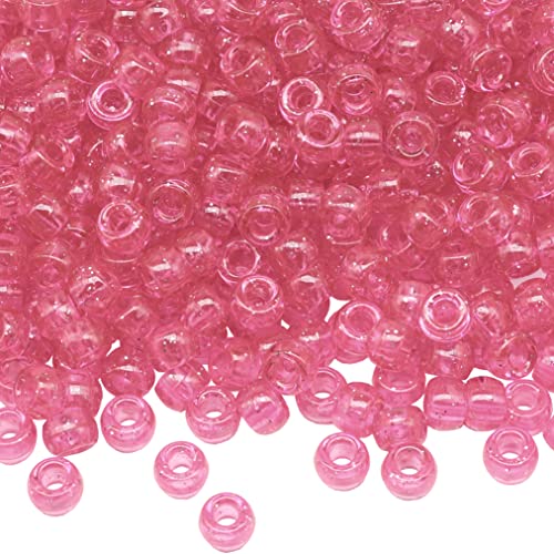 1000Pcs Pony Beads Bracelet 9mm Rainbow Plastic Barrel Pony Beads for Necklace,Hair Beads for Braids for Girls,Key Chain,Jewelry Making (Pink Glitter)