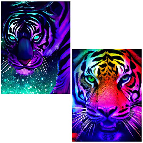 Ginfonr 2 Pack 5D DIY Diamond Painting Galaxy Tiger Full Drill, Colorful Tigers Embroidery Rhinestone Paint with Diamonds Art Decoration Paintings Mosaic Home Decor 12x16 inch (30x40cm)