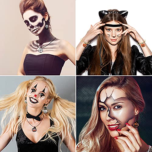 JOICEE 36pcs Halloween Charms Pendants，Gold&Black Plated Enamel Ghost Pumpkin Clown Cat Charms with 40pcs Earring Hook for Hallowen DIY Earring Jewelry Making