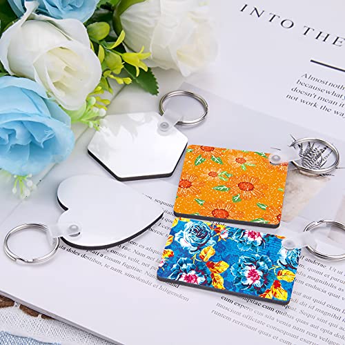 Duufin 120 Pieces Key Ring Sublimation Blanks Set for Keychain Heat Transfer Keychain MDF Blanks with Key Rings, Double-Side Printed (5 Shape)