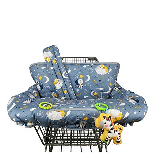 Shopping cart Cover, cart Cover for Babies, Padded high Chair Cover, Bonus Split Reversible seat Cushion, Cell Phone Pouch, Collection Pocket, Neutral for boy or Girl, Large