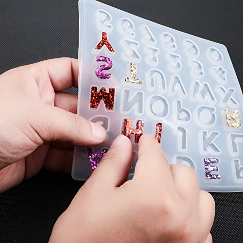 2 Pieces Alphabet Letter Resin Molds Backward Kit, Reusable Letter Number Silicone Resin Mold for Epoxy Casting with Keychain, Pin Vise Hand Drill Set for DIY Making Keychain Pendant Jewelry Art Craft