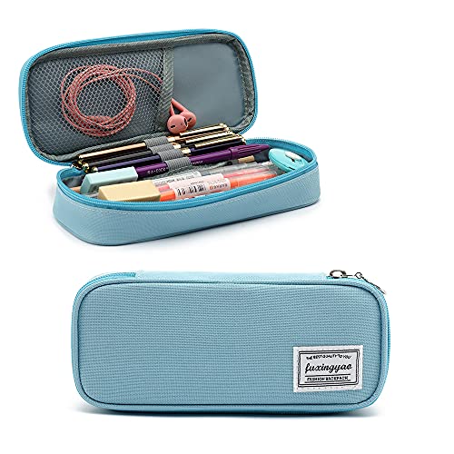 FUXINGYAO Pencil Case, Multi- Slot Pencil Pouch, Portable Pencil Bag, Pen Case for Middle High College School & Office (Blue)