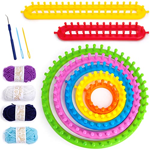 VGOODALL 14PCS Knitting Loom Set, Round Knitting Looms Rectangle Knitting Looms with Yarn Skeins Acrylic Knitting Crochet Supplies for Hat Scarf Shawl Sweater Sock