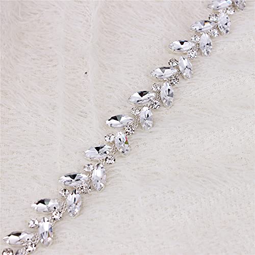 Phicmanlo 1 Yard AB Rhinestone Close Chain Trimming Applique for Sewing Craft, Jewelry Making, DIY Crafts Wedding Party Embellishments (Silver)