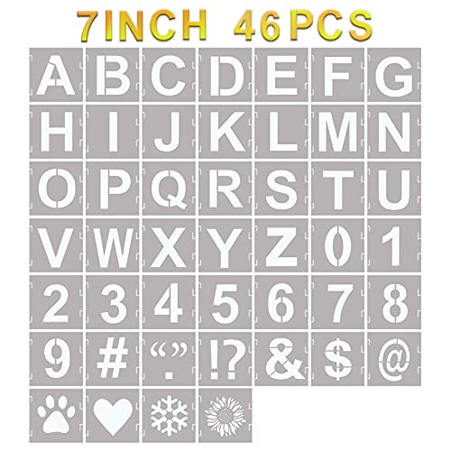 46 Pcs Letter Stencils Symbol Numbers Craft Stencils, Reusable Alphabet Templates Interlocking Stencil Kit for Painting on Wood, Wall, Fabric, Rock, Chalkboard, Sign, DIY Art Projects (7 Inch)