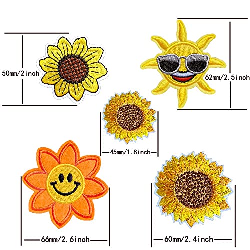 Qingxii Decorr Assorted Smile Sunflowers Patches Sewing on/Iron on Embroidered Patches Kids Clothes Dress Curtain Sewing Decorating DIY Craft Embarrassment Applique Patches (Assorted Sunflowers)