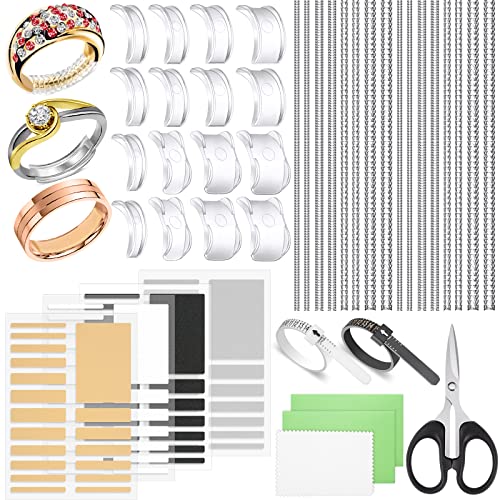 110 Pcs Ring Size Adjuster with Ring Size Measuring Tool for Loose Rings, Plug-in Invisible Ring Spiral Silicone Tightener EVA Foam Ring Size Adjuster Set with Polishing Cloth Fit Any Rings Sizes.