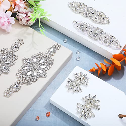 6 Pieces Crystal Rhinestone Applique Silver Wedding Applique Iron on Rhinestone Sash Applique Rhinestone Hair Applique Bridal Rhinestone Hot Fix Embellishments Rhinestone Applique Patches for Dress