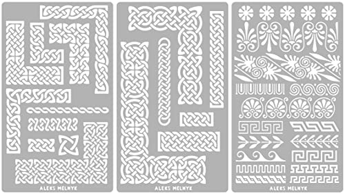 Aleks Melnyk #36 Small Border Stencils for Bullet Journaling, Greek Key Stencils, Celtic Knot, Ornate Viking Stencils, Steel Journal Stencils, Metal Stencils for Engraving, Pyrography, Wood Burning