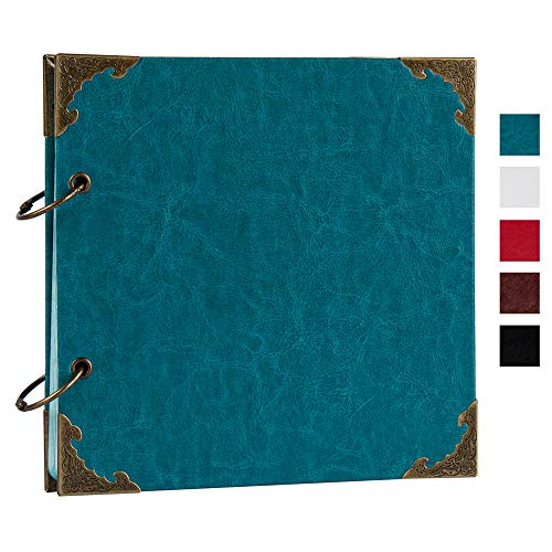 8 x 8 Inch Small Leather Hardcover 80 Pages DIY Scrapbook Photo Album Blank Craft Paper Wedding Anniversary Family Photo Scrapbook Album (Blue, 8 x 8 Inch)