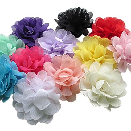 Chenkou Craft 12PCS Big 55MM Organza Ribbon Bows Flowers Appliques Wedding Party Decoration