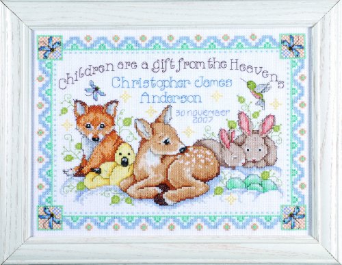 Design Works Crafts Counted Cross Stitch, Woodland Baby Sampler, 12 by 13 inches