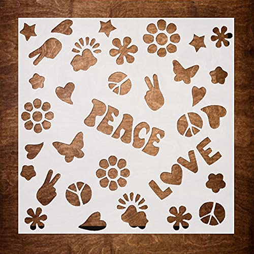 DLY LIFESTYLE Boho Stencil for Painting on Wood, Canvas, Paper, Fabric, Walls and Furniture - Peace & Love Stencil - 7x7 Inches - Reusable DIY Art and Craft Stencils - Paint Stencil