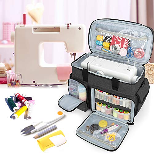 CURMIO Sewing Machine Carrying Case, Universal Tote Bag with Bottom Base Feet Pad Compatible with Most Standard Sewing Machine and Accessories, Black(Bag Only, Patented Design)