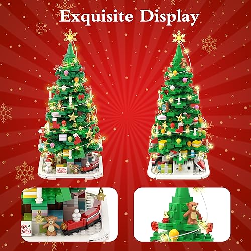 Advent Calendar 2023 Christmas Tree Building Toy Set with LED light, 1066 Pieces Christmas Countdown Calendar, 24 Days Building Block for Kids Adult Creative Gifts for Adults Teens Girls Ages 8+