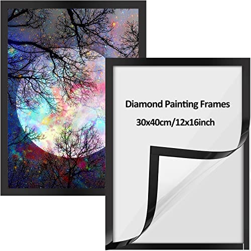 RICUVED 2 Pack Diamond Painting Frames, Magnetic Frames for Diamond Painting Pictures 30x40cm Canvas Size, Diamond Art Frames Self-Adhesive Frames for Wall Door (Inner Size 24.5x34.5cm) Black